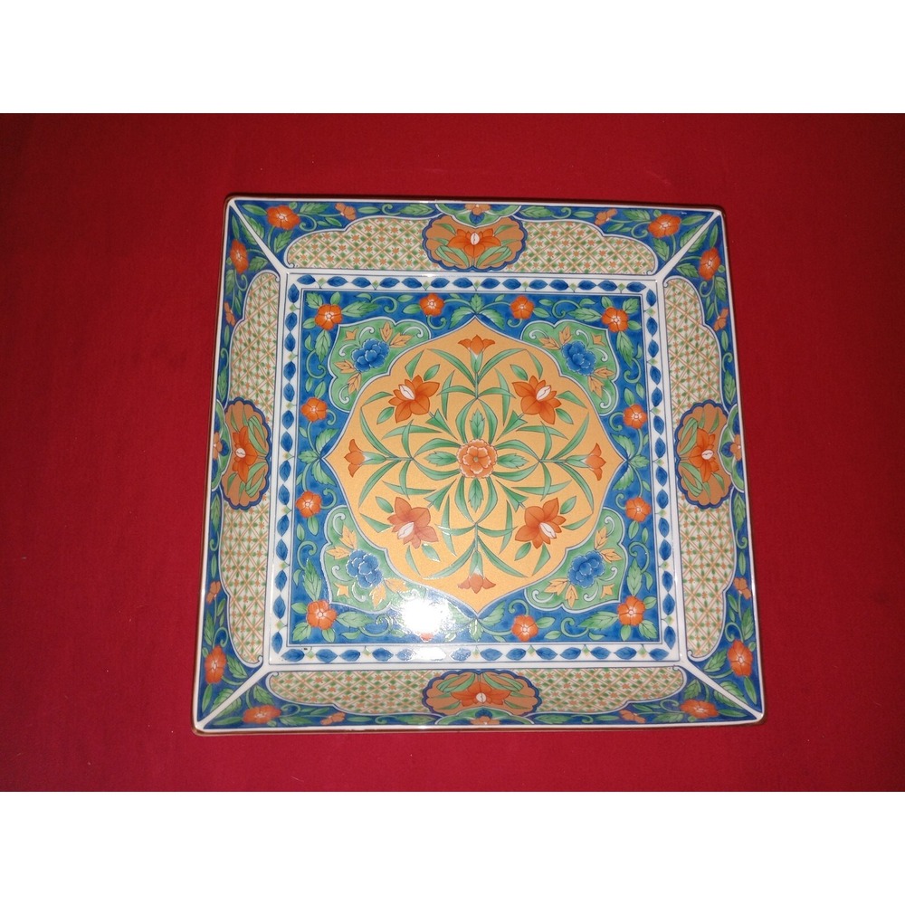 Gorgeous Porcelain Tray Dish Floral 9 3/4" Square 2 1/2" high.Asian mark on back